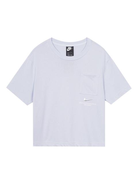 Nike (WMNS) Nike Sportswear Swoosh 3D Logo Loose Breathable Round Neck Short Sleeve Purple CZ8912-576