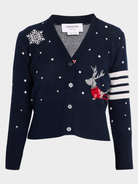 Thom Browne 4-Bar Wool Hector Reindeer V-Neck Cardigan