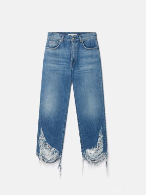 Vintage Wash Deconstructed Straight Leg Jeans