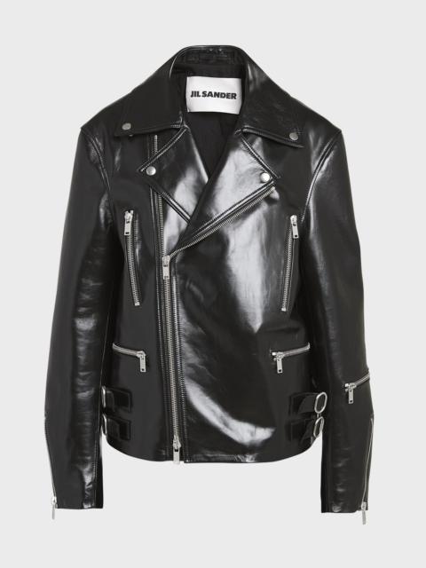 Jil Sander Shiny Faux Leather Biker Jacket