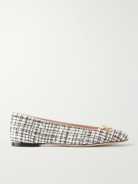 Valentino Vlogo Checked Leather-trimmed Bouclé Ballet Flats