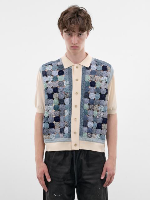 Kapital Blue Rosette Patchwork Knit Polo