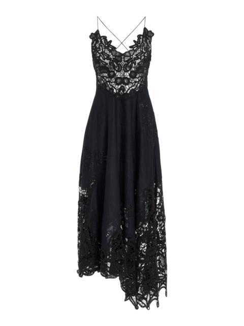 Brigitte Embroidered Linen Midi Dress black