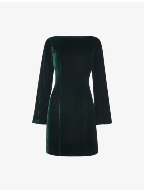 WHISTLES Square-Neck Flare-Sleeve Velvet Mini Dress
