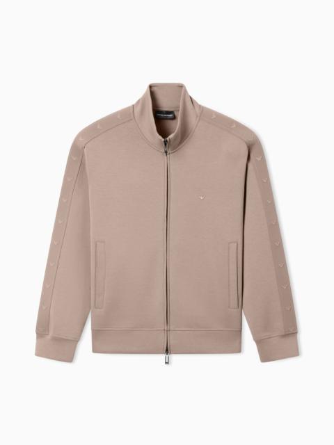 EMPORIO ARMANI FULL-ZIP SWEATSHIRT IN DOUBLE JERSEY WITH MICRO-EAGLE BAND