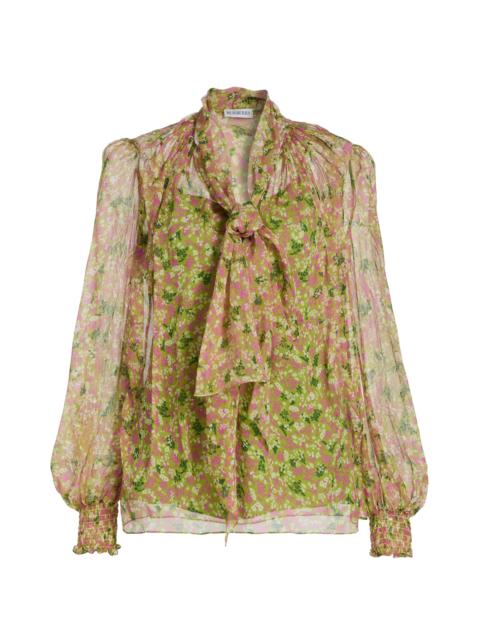 Burberry Women's Lila Ditsy Floral Silk Tie Blouse - Bracken Greenpat