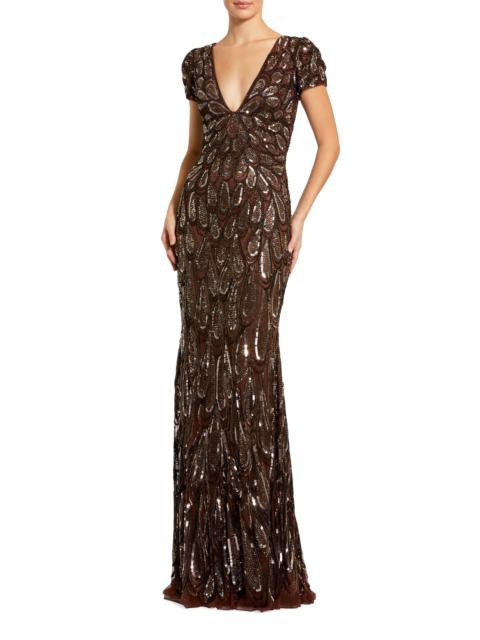 MAC DUGGAL Women's Sequin & Bead-Embellished Jersey Gown - Chocolate