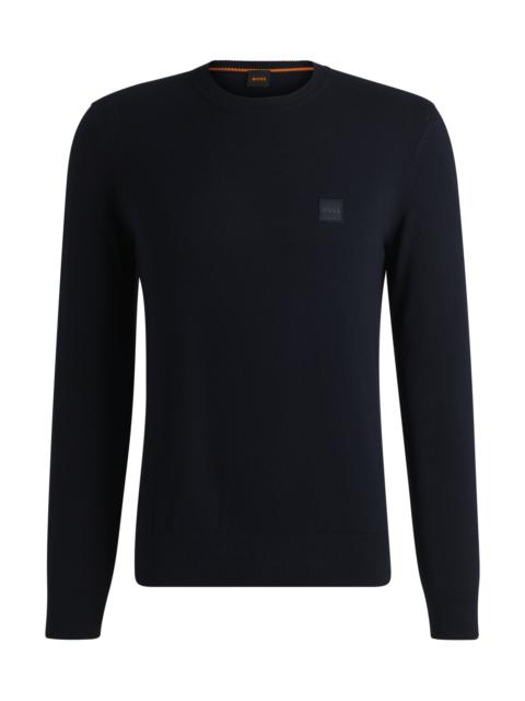 BOSS COTTON-CASHMERE REGULAR-FIT SWEATER WITH LOGO PATCH