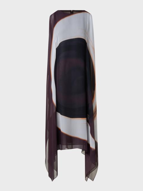 AKRIS Loop-Print Sleeveless Silk Crepe Maxi Caftan Dress