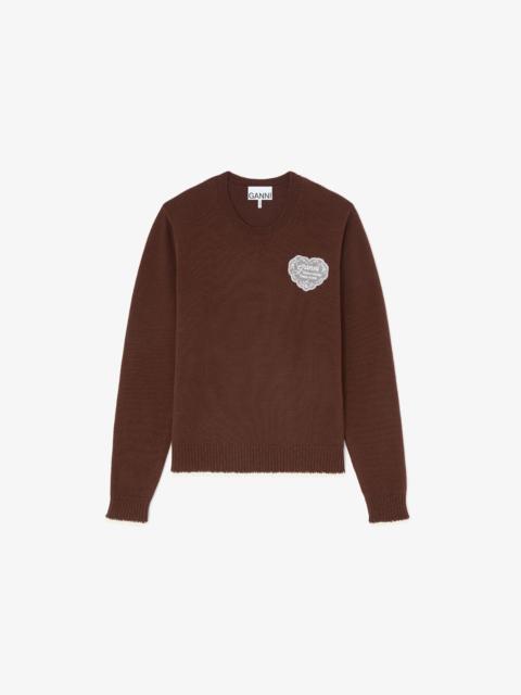 GANNI CREWNECK IN BROWN WOOL