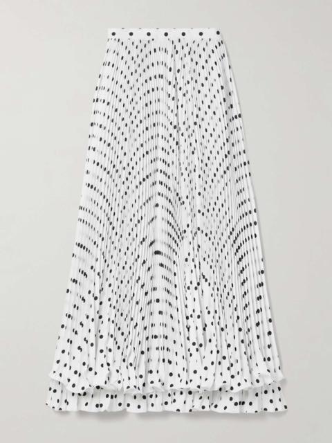 Ruffled pleated polka-dot crepe maxi skirt
