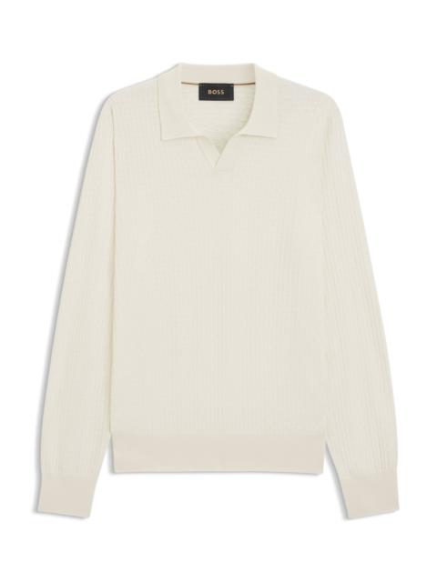 BOSS KNITTED-SILK SWEATER WITH JOHNNY COLLAR