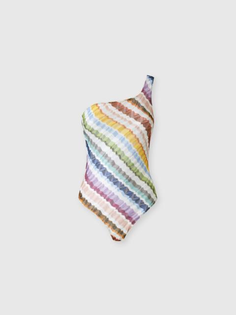 Missoni One-shoulder zig zag one-piece swimsuit