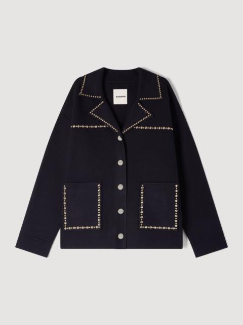 Sandro STUDDED BLAZER COLLAR CARDIGAN
