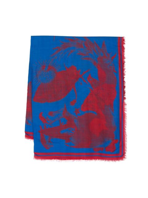 graphic-print fringed scarf