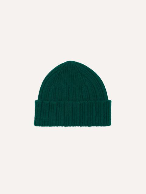 Drake's Forest Green Angora Lambswool Ribbed Knit Cap