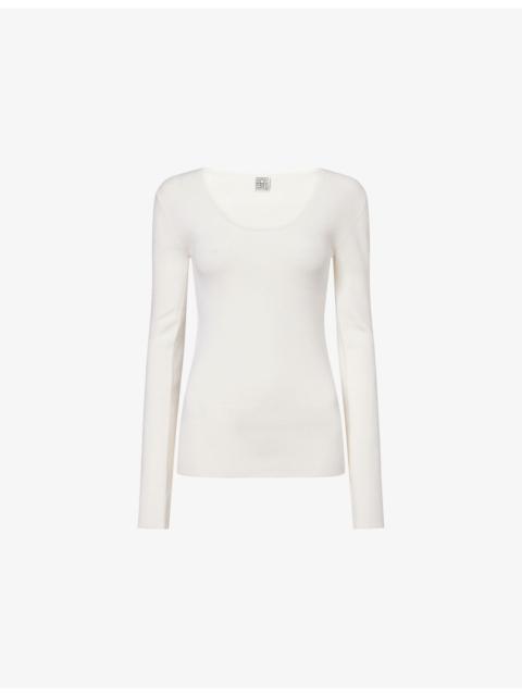 TOTEME Ribbed Scoop-Neck Stretch-Wool Blend Top