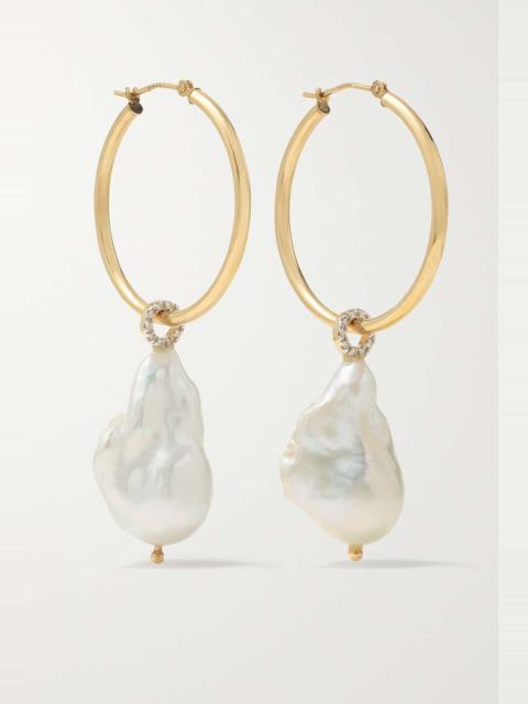 14-karat gold, pearl and diamond earrings