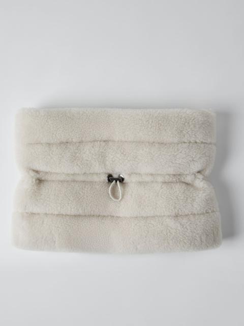 Brunello Cucinelli Virgin wool and cashmere fleecy neck warmer with down padding, zipper and shiny trim