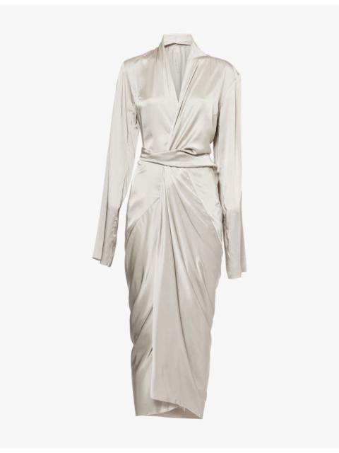 Rick Owens Wrap V-Neck Woven Midi Dress
