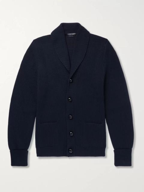 TOM FORD Shawl-Collar Ribbed Wool Cardigan Navy