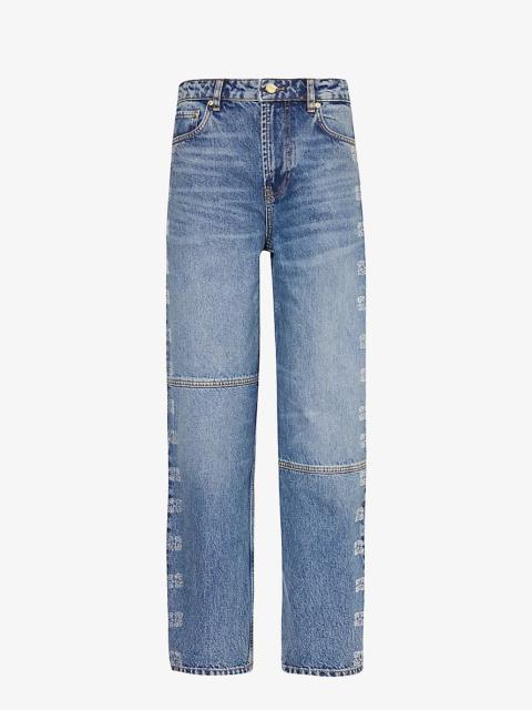 GANNI Wide-leg high-rise organic-denim jeans