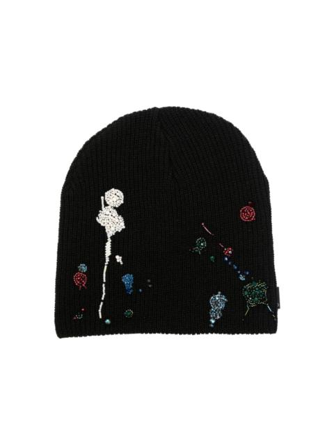 bead-embellished ribbed-knit beanie