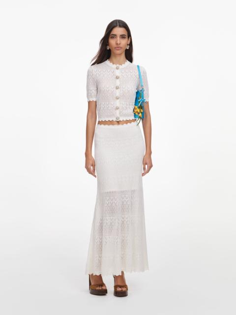 self-portrait White Pointelle Knit Midi Skirt