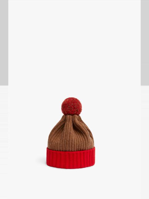Victoria Beckham Pom Pom Hat in Camel & Bright Red