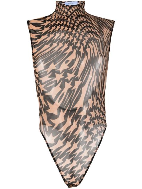 MUGLER star-print mesh bodysuit