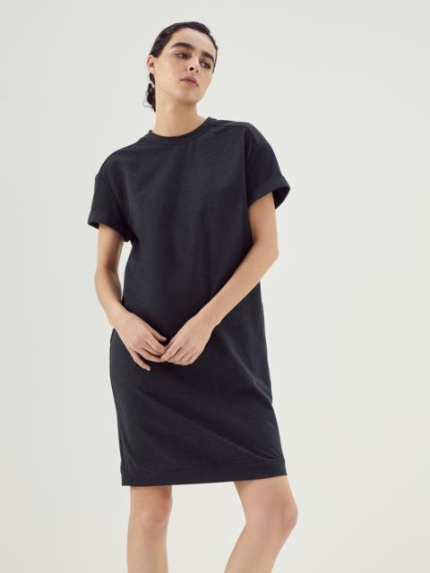 Stretch cotton lightweight French terry dress with shiny shoulders