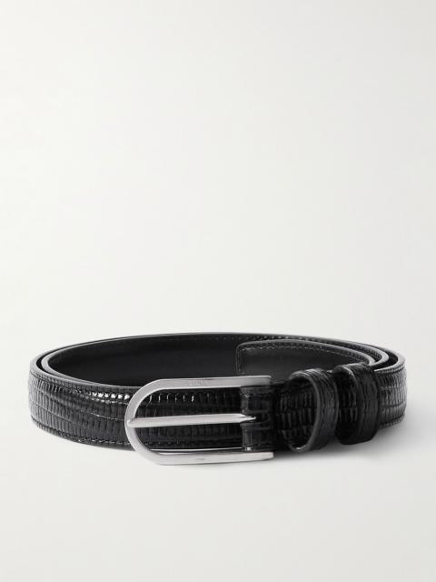 CELINE 2cm Lizard-Effect Leather Belt Black