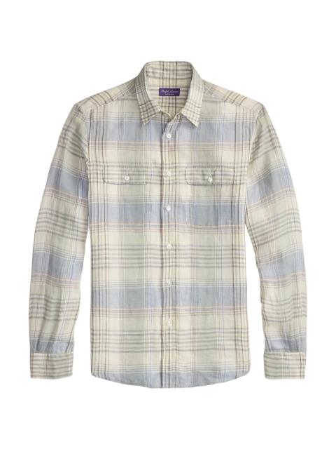 Ralph Lauren Men's Plaid Linen Sport Shirt - Infinity Blue