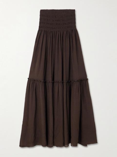 JOSEPH Folia Shirred Tiered Seersucker Maxi Skirt