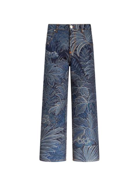 foliage-jacquard straight-leg jeans