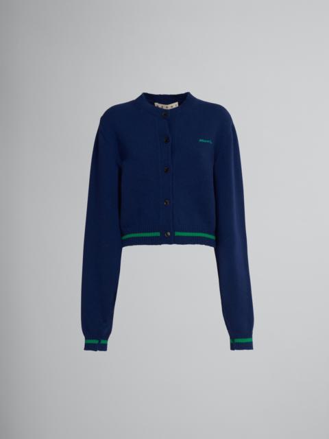 Marni BLUE WOOL CARDIGAN WITH LOGO