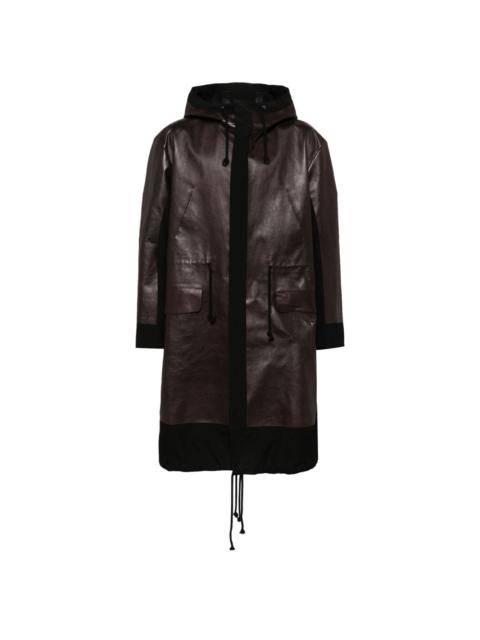 hooded leather rain coat