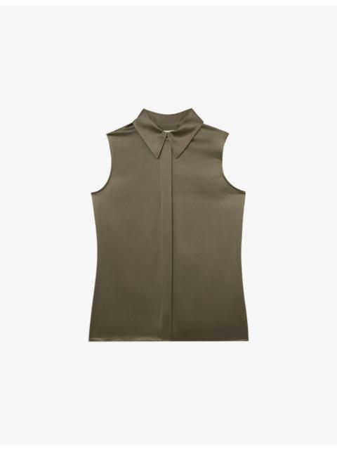 REISS Amelia Sleeveless Button-Down Silk Shirt