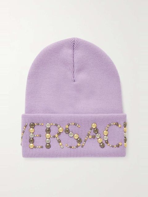 Studded ribbed wool beanie
