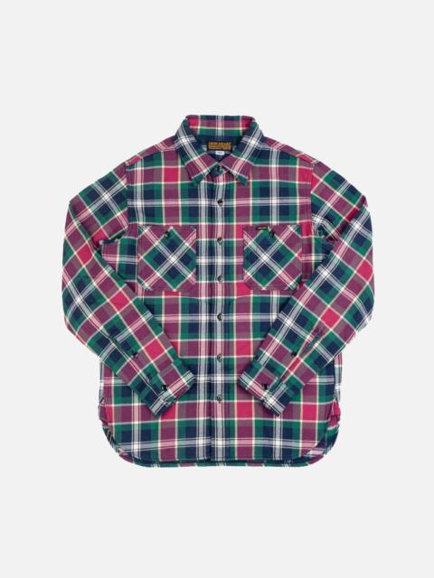 Iron Heart Ultra Heavy Flannel Crazy Check Work Shirt - Navy