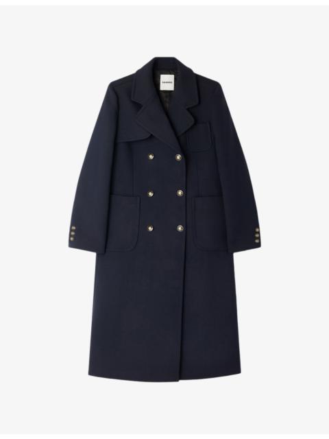 Sandro Double-Breasted Patch-Pocket Stretch-Twill Coat