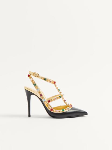 Valentino ROCKSTUD CALFSKIN PUMPS WITH CABOCHON AND 100MM CRYSTALS