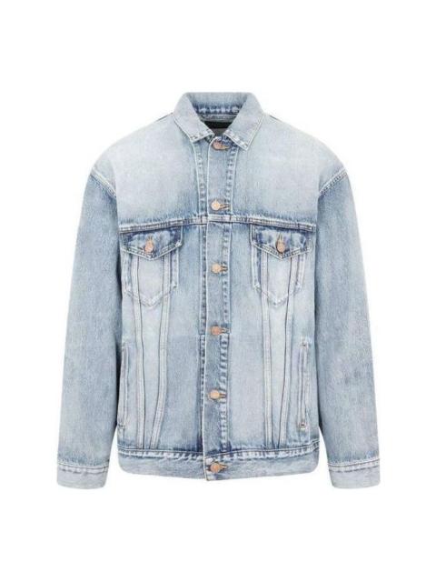 BALENCIAGA Balenciaga BB Sprayed Denim Jacket Large Fit 'Light Blue Yellow' 678354TDW143341