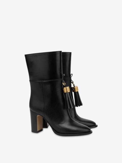Moschino METAL TASSEL CALFSKIN ANKLE BOOTS