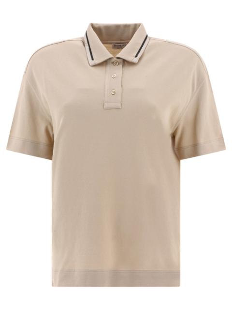 Piquet Polo Shirt With Monili Polo Shirts Beige