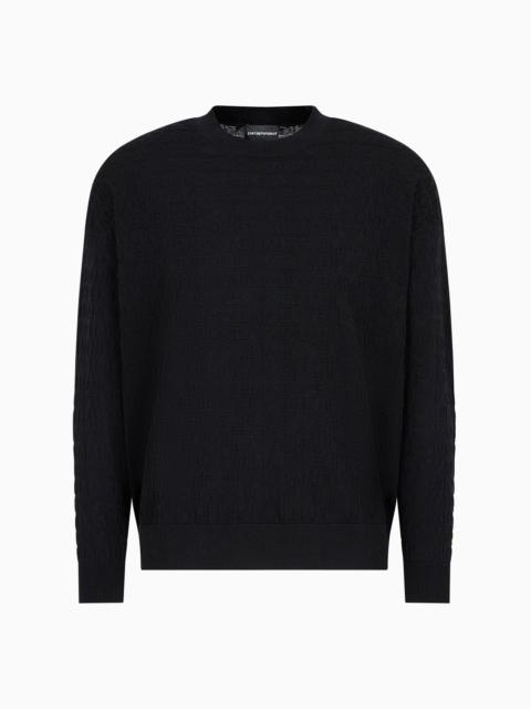 Cotton jumper with all-over jacquard lettering