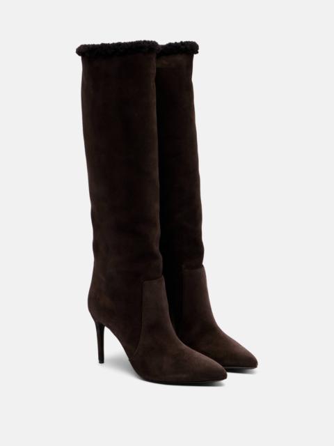 PARIS TEXAS Stiletto 85 shearling-trimmed suede knee-high boots