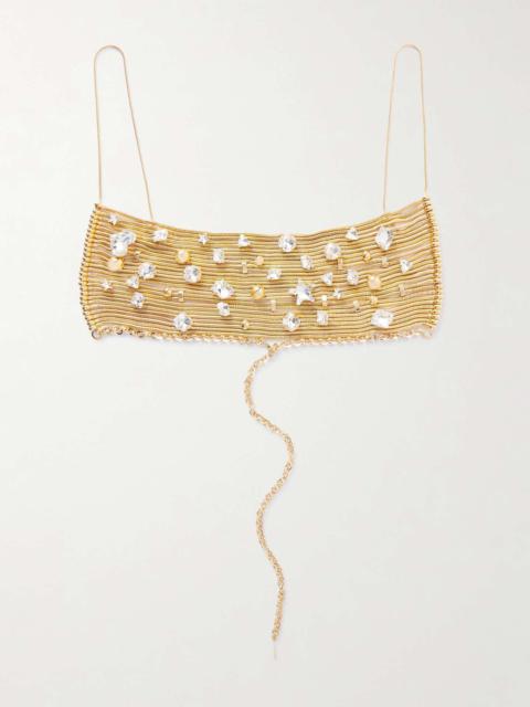 Alessandra Rich Gold-tone crystal bralette Gold