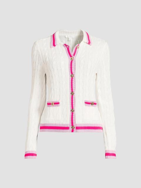 Lilly Pulitzer Women's Brockton Cotton Cable-Knit Polo Cardigan - Coconut Pink Bliss Tipping