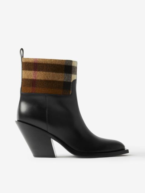 Burberry Check Panel and Leather Ankle Boots